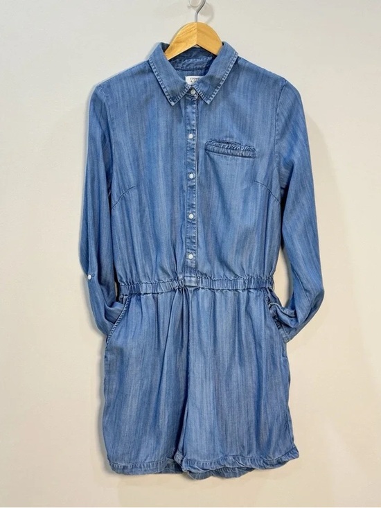 crown & ivy Dresses & Skirts - NWT crown & ivy Denim-Look Long Sleeve Shirt Romper in Blue